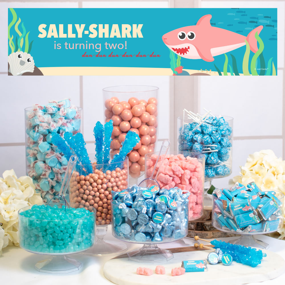Personalized Deluxe Shark Birthday Candy Buffet - Pink Sharks - Whcandy.com