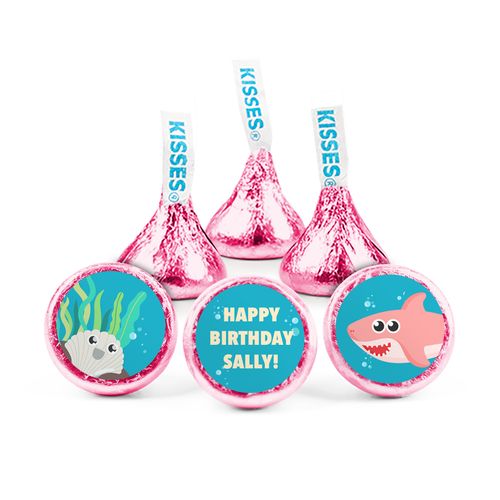 Personalized Shark Birthday Hershey's Kisses - Pink Shark