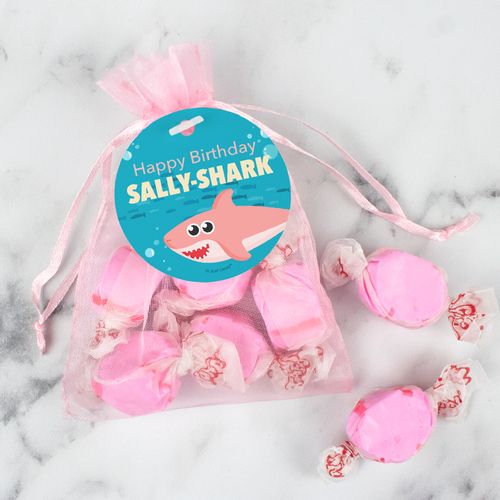 Personalized Shark Birthday Taffy Organza Bags - Pink Shark
