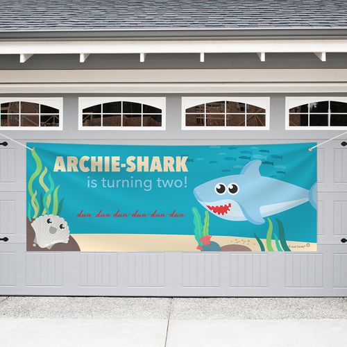 Personalized Kids Birthday Garage Banner - Boy Shark