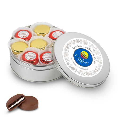 Personalized Add Your Logo Silver Holiday Chocolate Covered Oreo Tin
