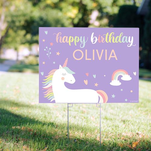 Personalized Kids Birthday Yard Sign Purple Unicorn