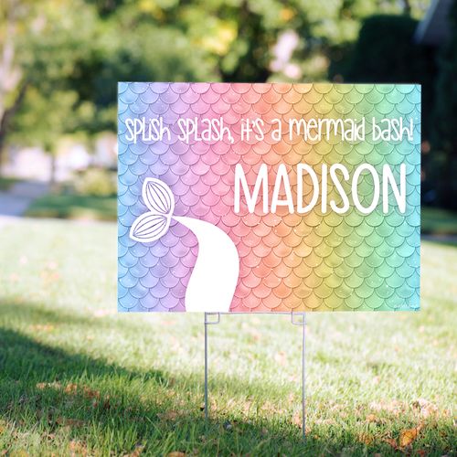 Personalized Kids Birthday Yard Sign Rainbow Mermaid