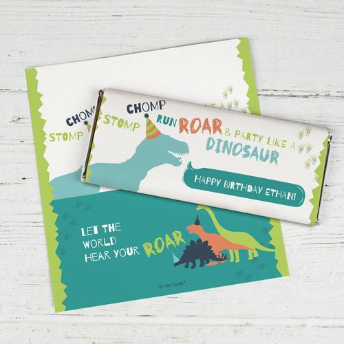 Personalized Dinosaur Birthday Chocolate Bar Wrappers Only - Green Dinosaur