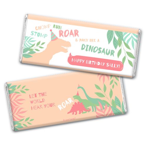Personalized Dinosaur Birthday Chocolate Bar - Pink Dinosaur