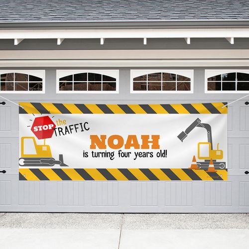 Personalized Construction Birthday Garage Banner - Construction