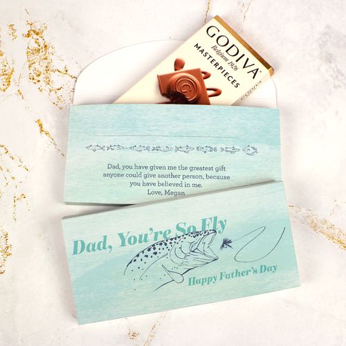Personalized Fly Fishin' Father Father's Day Godiva Chocolate Bar in Gift Box (3.1oz)