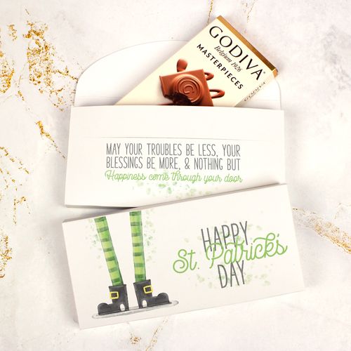 Deluxe Personalized St. Patrick's Day Lucky Feet Godiva Chocolate Bar in Gift Box (3.1oz)