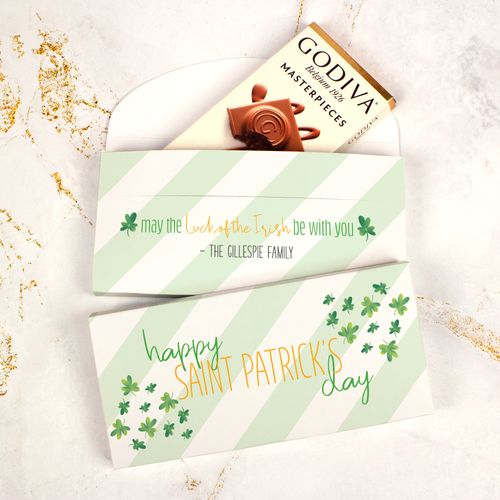 Deluxe Personalized St. Patrick's Day Floating Clovers Godiva Chocolate Bar in Gift Box (3.1oz)