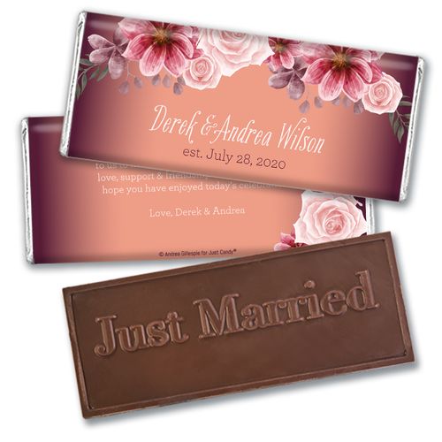 Personalized Blushing Burgundy Wedding Embossed Chocolate Bars