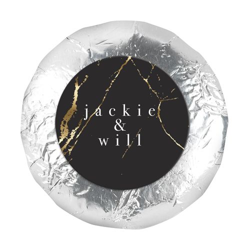 Personalized Wedding Black & Gold Marble 1.25" Stickers (48 Stickers)