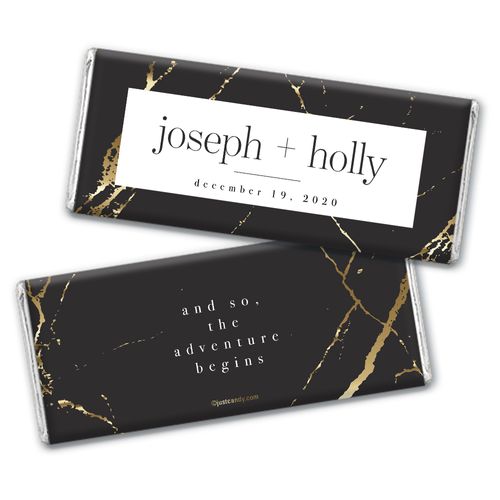 Personalized Black & Gold Marble Wedding Chocolate Bars