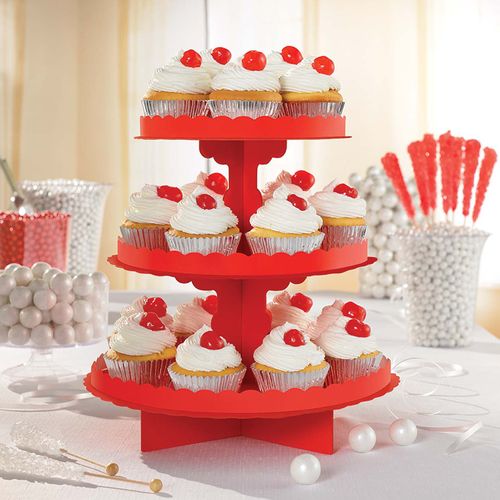 Red 3 Tier Cupcake Stand