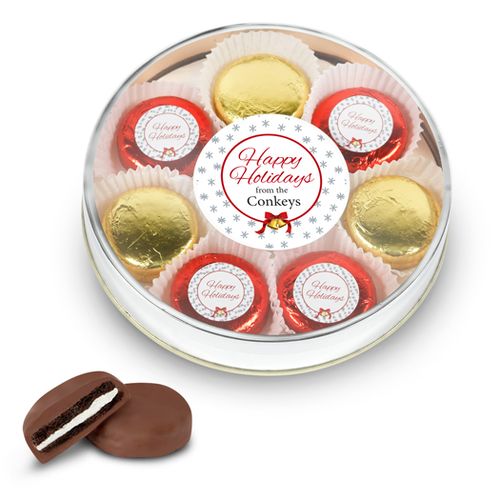 Personalized Happy Holidays Large Tin in Silver or Gold