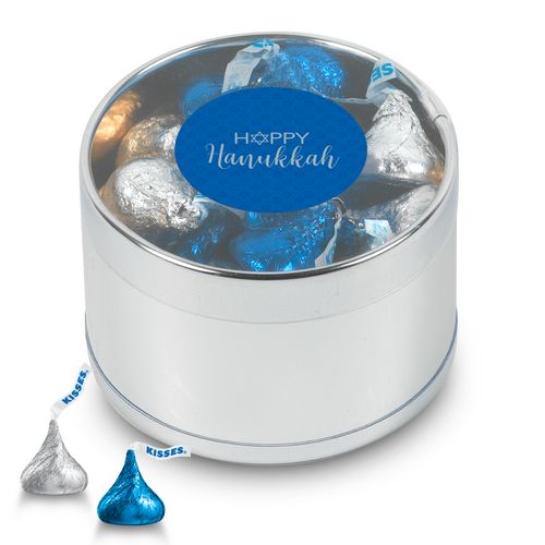 Happy Hanukkah Gift Tin Hershey's Kisses Blue & Silver