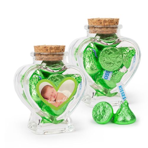 Personalized Boy Birth Announcement Favor Assembled Heart Jar Filled with Hershey's Kisses