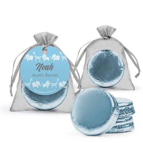 Personalized Boy Birth Announcement Favor Assembled Organza Bag Hang tag Filled with Chocolate Covered Oreo Cookie