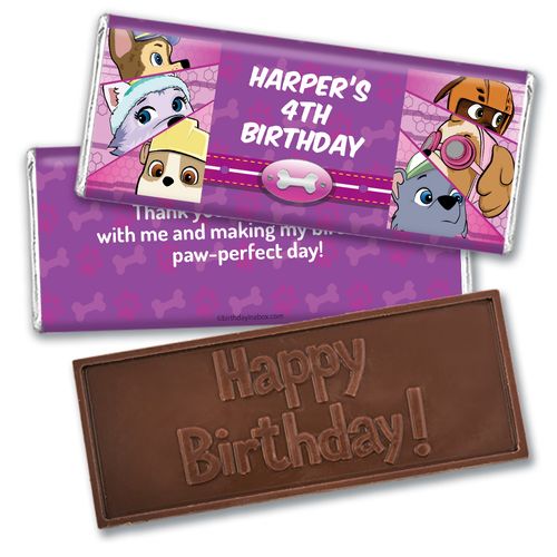Personalized Birthday Paw Command Pink Embossed Chocolate Bars
