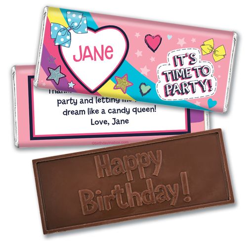 Personalized Birthday Party Bows Embossed Chocolate Bars