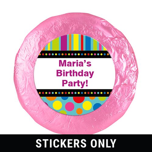 Birthday Stripes & Dots Personalized 1.25" Stickers (48 Stickers)