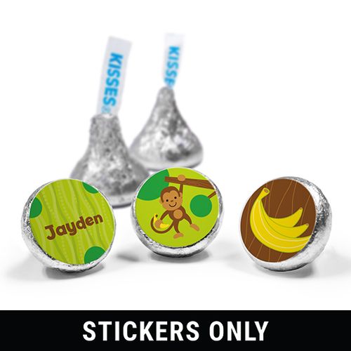Birthday Monkey & Bananas Personalized 3/4" Sticker (108 Stickers)
