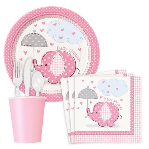Umbrellaphants Pink Baby Shower Standard Tableware Kit (Serves 8)