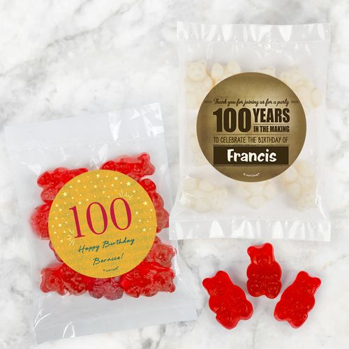 Personalized Milestone 100th Birthday Candy Bags with Gummi Bears