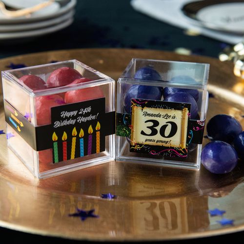 Personalized Milestone 30th Birthday JUST CANDY® favor cube with Premium Malted Milk Balls