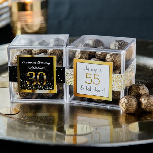 Personalized Milestone 30th Birthday JUST CANDY® favor cube with Premium Sparkling Prosecco Cordials - Dark Chocolate