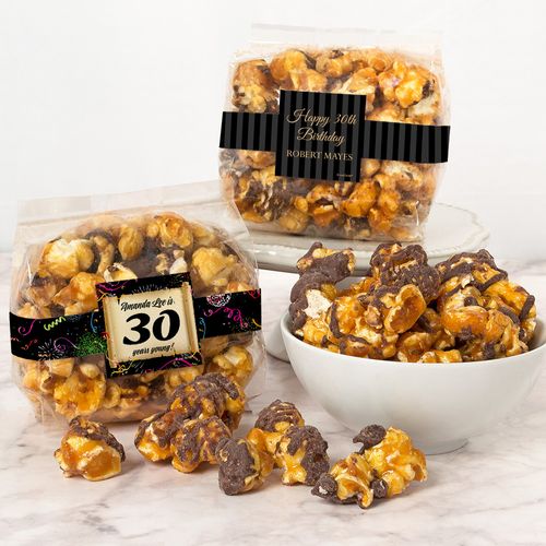 Personalized Milestone 30th Birthday Chocolate Caramel Sea Salt Gourmet Popcorn 3.5 oz Bags