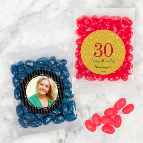 Personalized Milestone 30th Birthday Candy Bags with Jelly Belly Jelly Beans