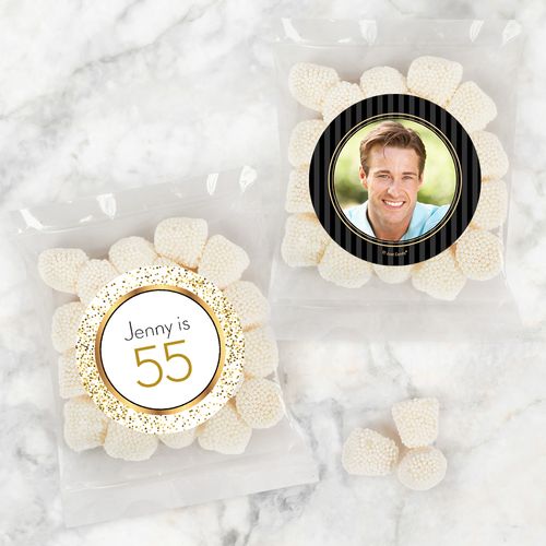 Personalized Milestone 40th Birthday Candy Bags with Jelly Belly Champagne Bubble Gumdrops