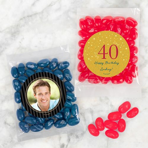 Personalized Milestone 40th Birthday Candy Bags with Jelly Belly Jelly Beans
