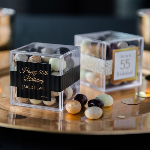 Personalized Milestone 50th Birthday JUST CANDY® favor cube with Premium New York Espresso Beans