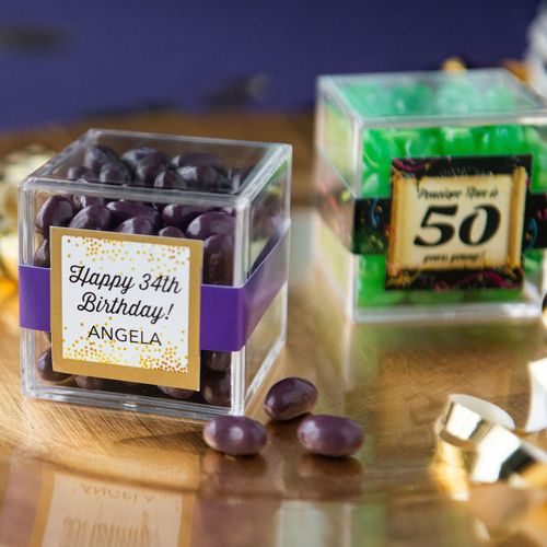 Personalized Milestone 50th Birthday JUST CANDY® favor cube with Jelly Belly Jelly Beans