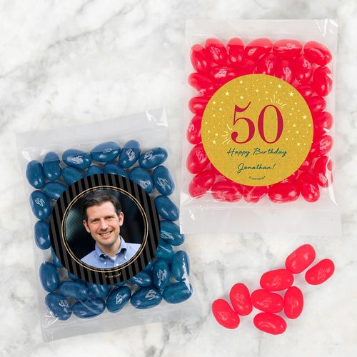 Personalized Milestone 50th Birthday Candy Bags with Jelly Belly Jelly Beans