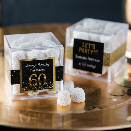 Personalized Milestone 60th Birthday JUST CANDY® favor cube with Jelly Belly Gumdrops