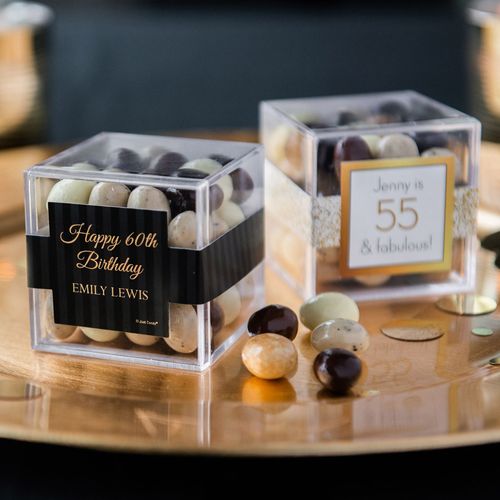 Personalized Milestone 60th Birthday JUST CANDY® favor cube with Premium New York Espresso Beans