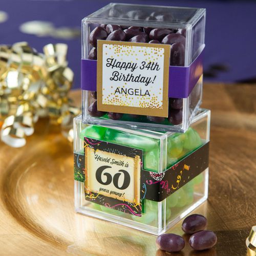 Personalized Milestone 60th Birthday JUST CANDY® favor cube with Jelly Belly Jelly Beans