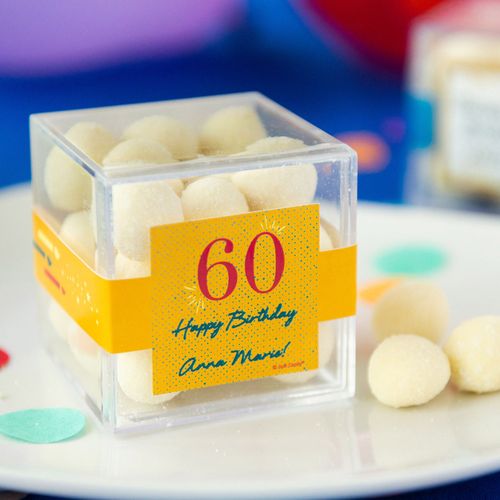 Personalized Milestone 60th Birthday JUST CANDY® favor cube with Premium Sugar Cookie Bites