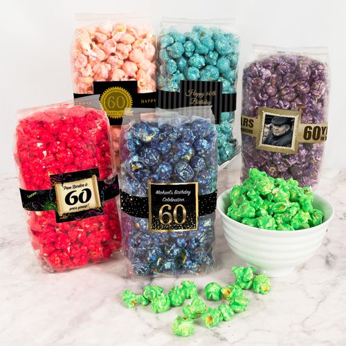 Personalized Milestone 60th Birthday Candy Coated Popcorn 8 oz Bags