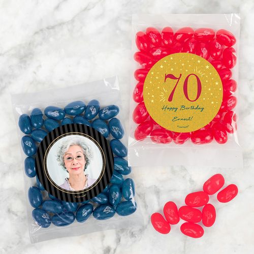 Personalized Milestone 70th Birthday Candy Bags with Jelly Belly Jelly Beans