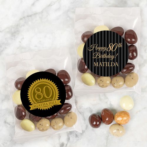 Personalized Milestone 80th Birthday Candy Bags with Premium Gourmet New York Espresso Beans