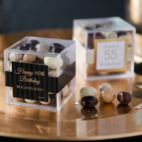 Personalized Milestone 90th Birthday JUST CANDY® favor cube with Premium New York Espresso Beans
