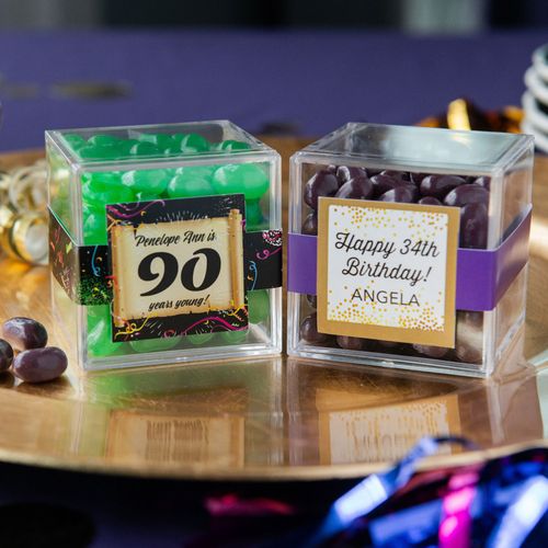 Personalized Milestone 90th Birthday JUST CANDY® favor cube with Jelly Belly Jelly Beans