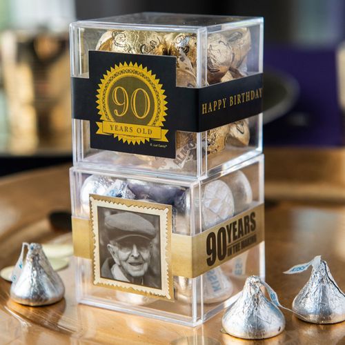 Personalized Milestone 90th Birthday JUST CANDY® favor cube with Hershey's Kisses