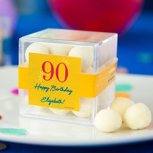 Personalized Milestone 90th Birthday JUST CANDY® favor cube with Premium Sugar Cookie Bites