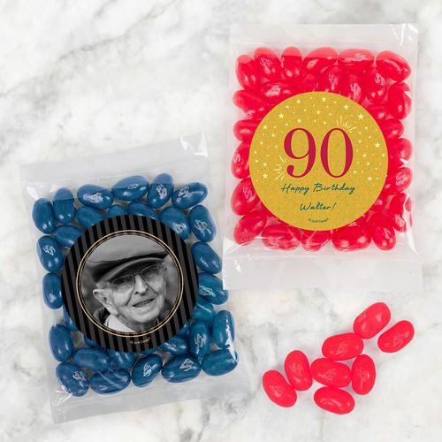 Personalized Milestone 90th Birthday Candy Bags with Jelly Belly Jelly Beans