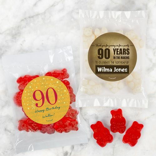 Personalized Milestone 90th Birthday Candy Bags with Gummi Bears