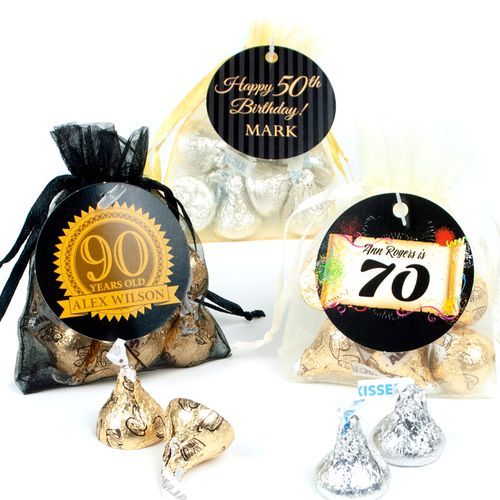 Personalized Milestones Birthday Favor Assembled Organza Bag Filled with Hershey's Kisses